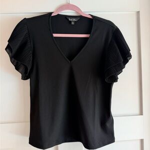 Nicole miller Elegant Black Ruffle Sleeve Top